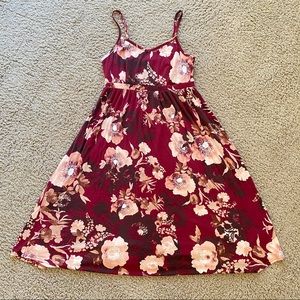 Maroon Burgundy Floral Spaghetti Strap Maxi Dress Size M